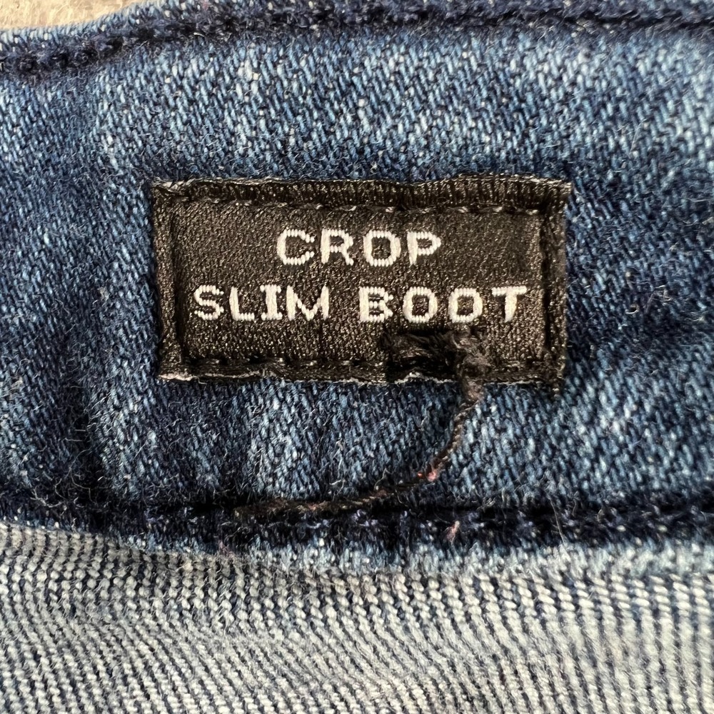 Miss Me Jeans Womens‎ 31 *29 Crop Slim Bootcut Raw Hem Boho Denim Blue Two-Tone - Picture 8 of 11